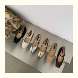 KissICON Retro Square Toe Shallow Mouth Silver Flat Shoes