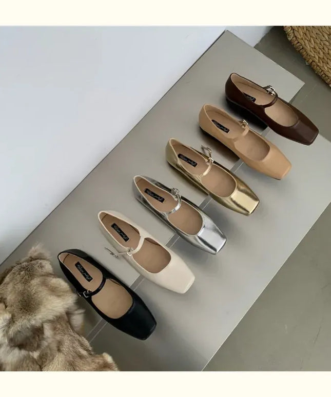 KissICON Retro Square Toe Shallow Mouth Silver Flat Shoes