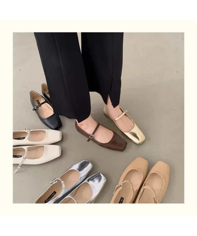 KissICON Retro Square Toe Shallow Mouth Silver Flat Shoes