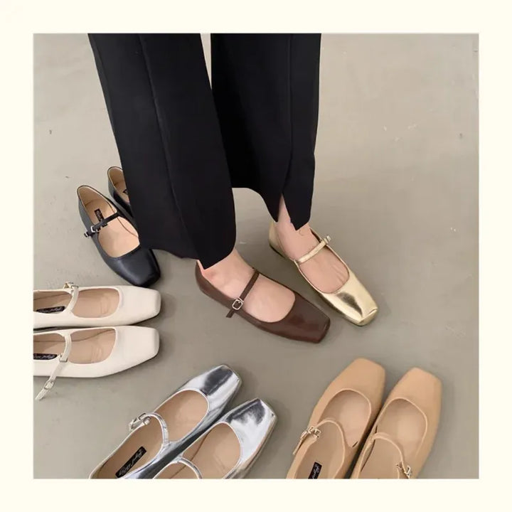 Retro Square Toe Shallow Mouth Silver Flat Shoes