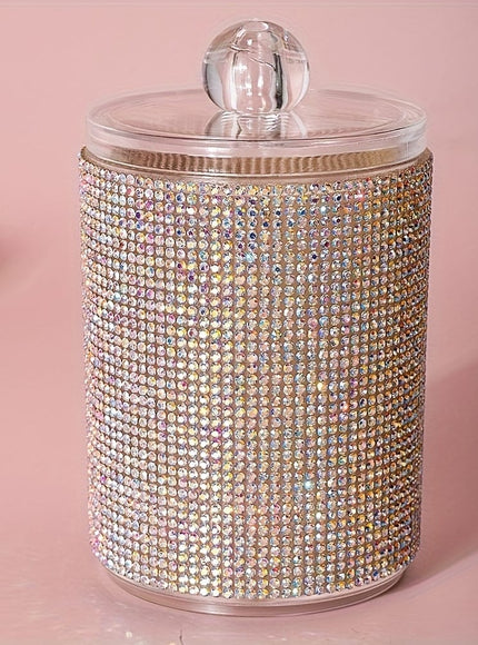 KissICON Rhinestone Cotton Swab Jar AB Rhinestone - 1pc Rhinestone Vanity Storage Jar – Dustproof Organiser