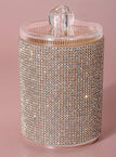 Rhinestone Cotton Swab Jar with White Rhinestones - 1pc