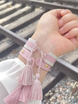 KissICON Rhinestone Embroidery Woven Bracelets Adjustable Rope Stackable Bangle For Women