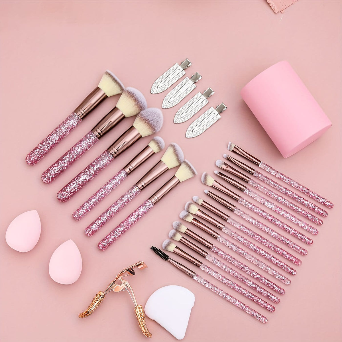 KissICON Rhinestone Makeup Brush Set – 23pc Travel Kit