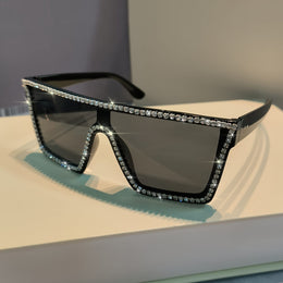 jkthpu-45 Sunglasses Rhinestone Sunglasses – Oversized Square Frame | Gray & Black