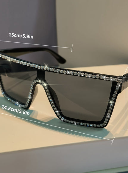 jkthpu-45 Sunglasses Rhinestone Sunglasses – Oversized Square Frame | Gray & Black