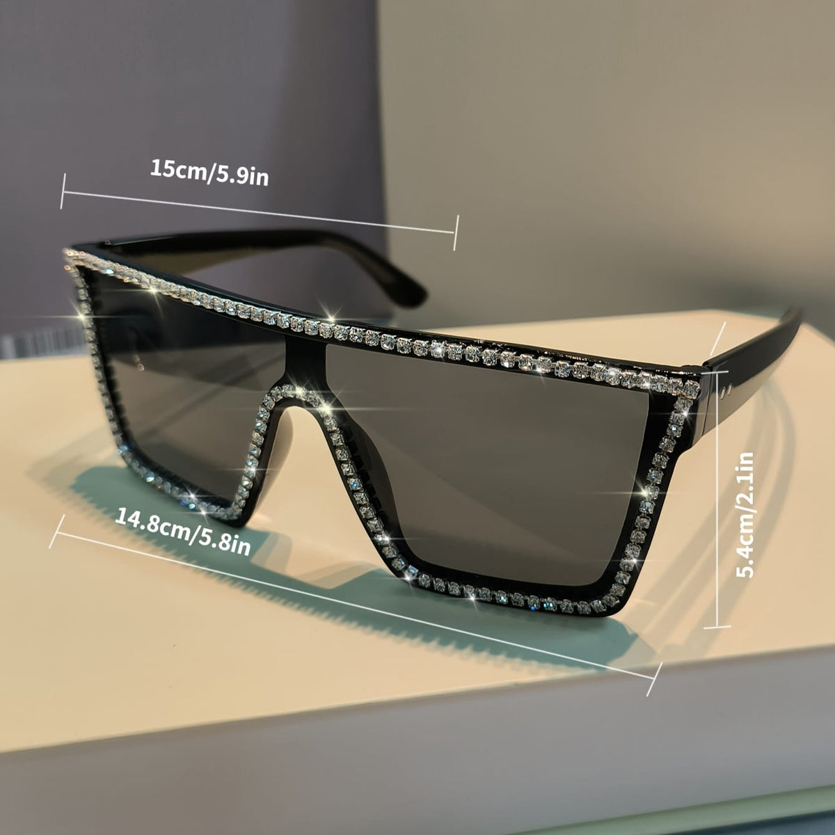 jkthpu-45 Sunglasses Rhinestone Sunglasses – Oversized Square Frame | Gray & Black