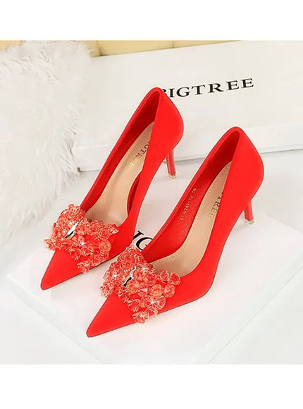 KissICON Rhinestones Women Pointed Toe Shallow Mouth Pumps Crystal