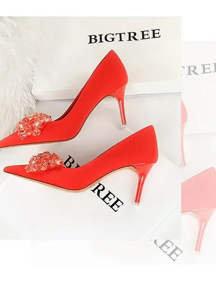 KissICON Rhinestones Women Pointed Toe Shallow Mouth Pumps Crystal