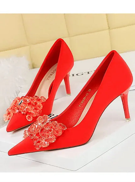 KissICON Rhinestones Women Pointed Toe Shallow Mouth Pumps Crystal
