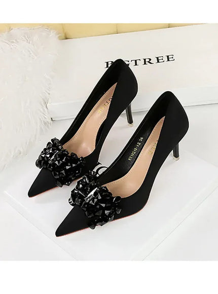 KissICON Rhinestones Women Pointed Toe Shallow Mouth Pumps Crystal