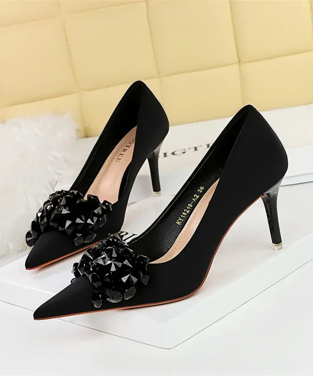KissICON Rhinestones Women Pointed Toe Shallow Mouth Pumps Crystal
