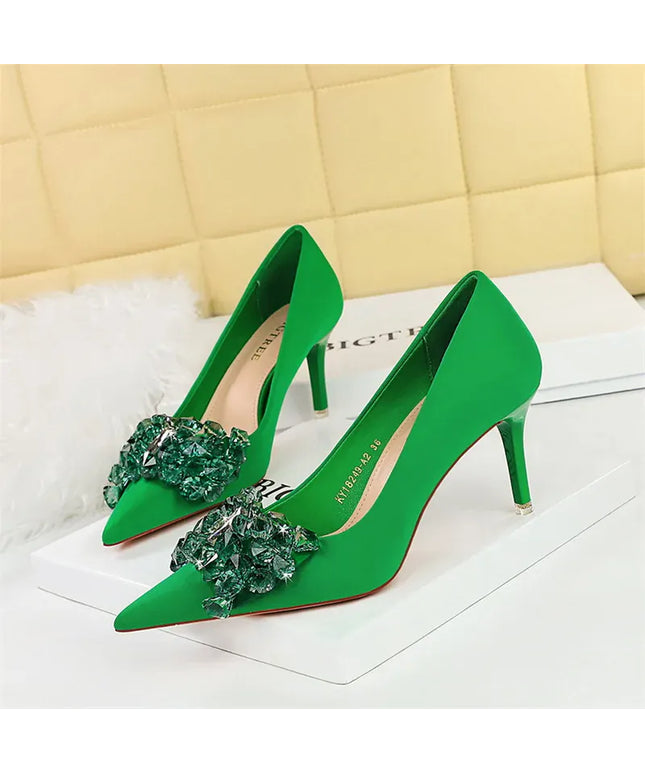 KissICON Rhinestones Women Pointed Toe Shallow Mouth Pumps Crystal
