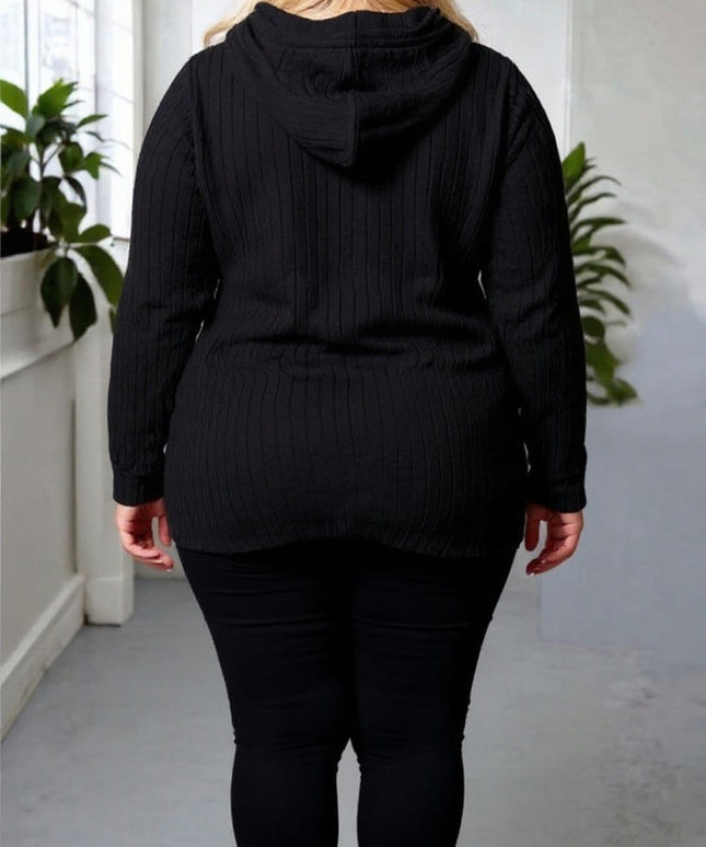 KissICON Ribbed Zip-Up Hooded Cardi