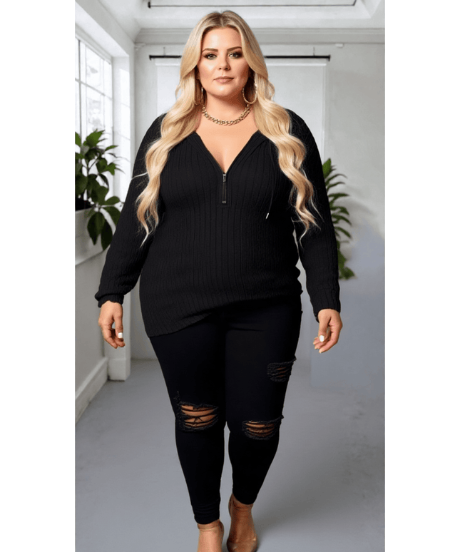 KissICON Ribbed Zip-Up Hooded Cardi
