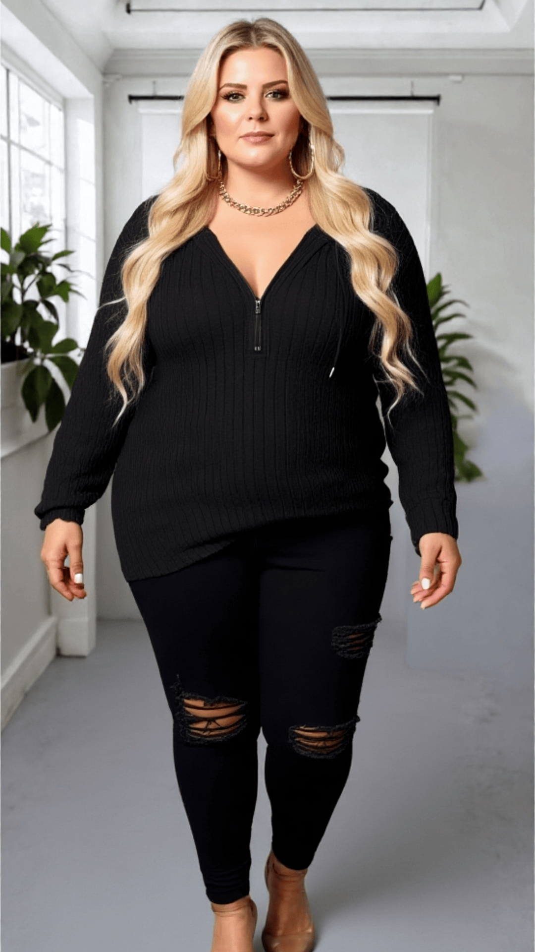 KissICON Ribbed Zip-Up Hooded Cardi
