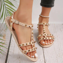 KissICON Rivet Decor Flat Sandals for Women Plus Size