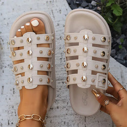 KissICON Rivet Metal Decor Flat Sandals for Women Plus