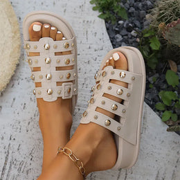 KissICON Rivet Metal Decor Flat Sandals for Women Plus