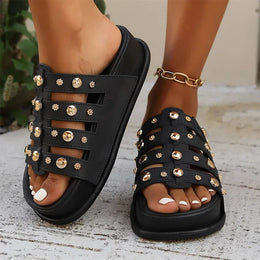 KissICON Rivet Metal Decor Flat Sandals for Women Plus