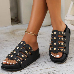 KissICON Rivet Metal Decor Flat Sandals for Women Plus