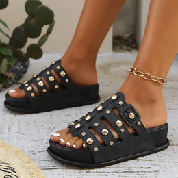 KissICON Rivet Metal Decor Flat Sandals for Women Plus