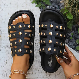 KissICON Rivet Metal Decor Flat Sandals for Women Plus