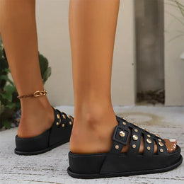 KissICON Rivet Metal Decor Flat Sandals for Women Plus