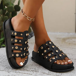 KissICON Rivet Metal Decor Flat Sandals for Women Plus