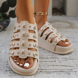 KissICON Rivet Metal Decor Flat Sandals for Women Plus