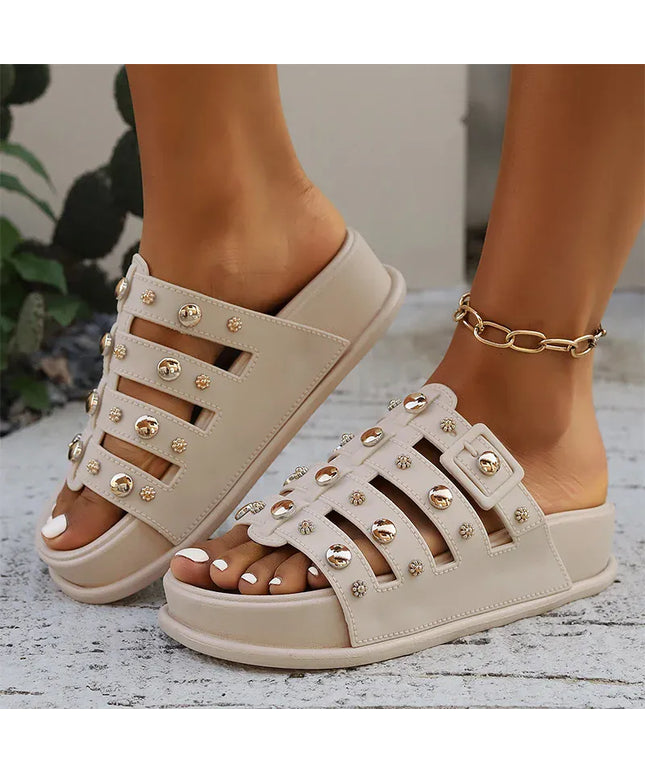 KissICON Rivet Metal Decor Flat Sandals for Women Plus