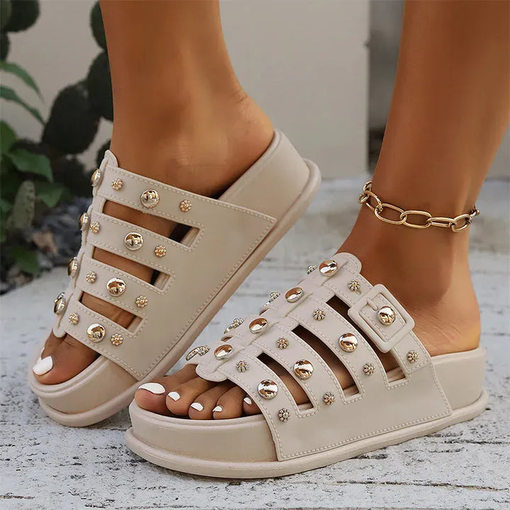 Rivet Metal Decor Flat Sandals for Women Plus