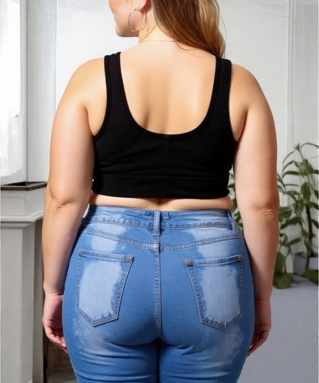 Plus Size Black Ribbed Crop Tank Top – Everyday Essential