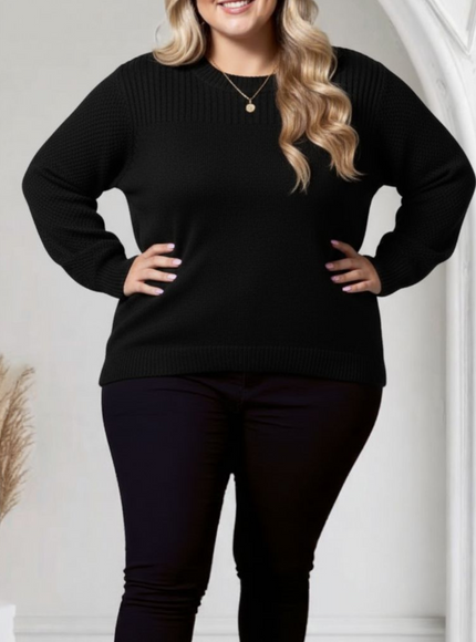 Plus Size Cozy Ribbed Crew Neck Pullover Top