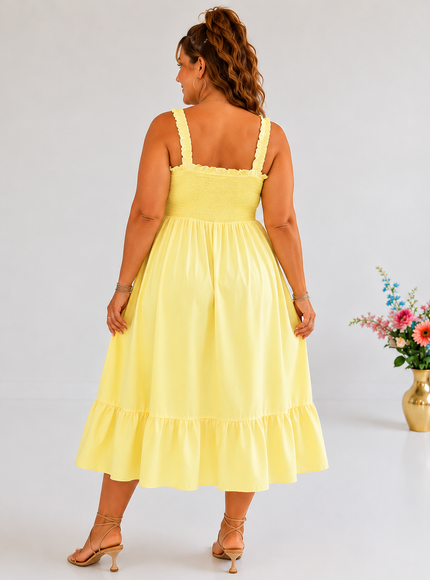 Pale Yellow Ruffle Hem Cami Maxi Dress – Plus Size