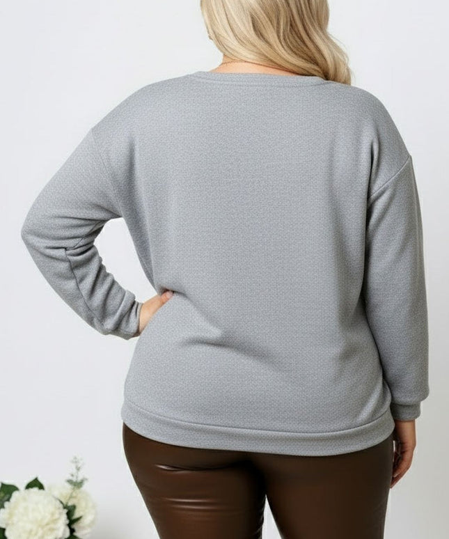 Plus Size Autumn Winter Elegant VNeck Lace Pullover Sweatshirt