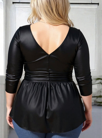 Plus Size Black Twist Knot Long Sleeve Tunic Top –