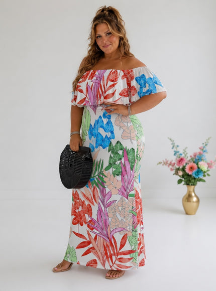Plus Size Tropical OffShoulder Summer Beach Dress
