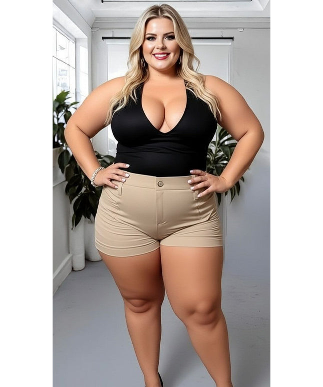 Beige High-Waisted Tailored Shorts – Plus Size Chic & Comfortable
