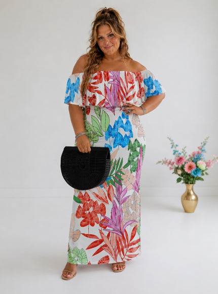 Plus Size Tropical OffShoulder Summer Beach Dress
