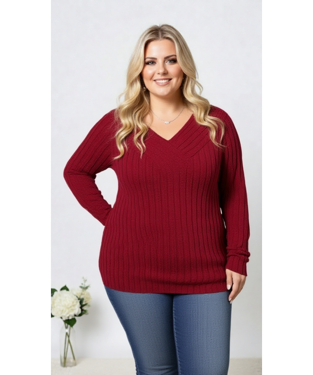 Cozy Plus Size VNeck Ribbed Sweater Casual FallWinter Essential