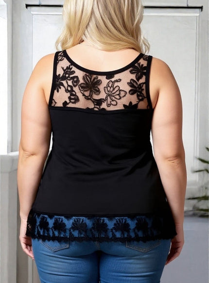 Plus Size Black Lace-Trim Camisole Tank Top