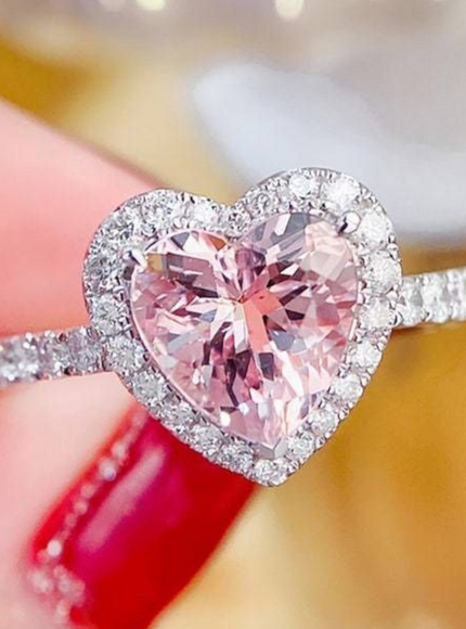 KissIcon Pink Heart Zircon Ring - Durable Alloy Band
