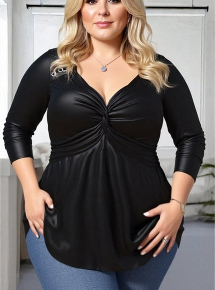Plus Size Black Twist Knot Long Sleeve Tunic Top –