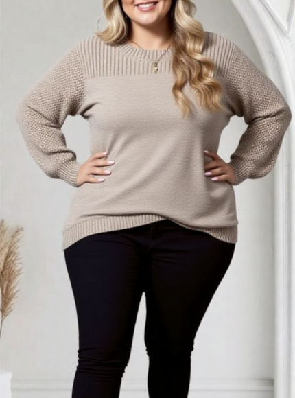 Plus Size Cozy Ribbed Crew Neck Pullover Top