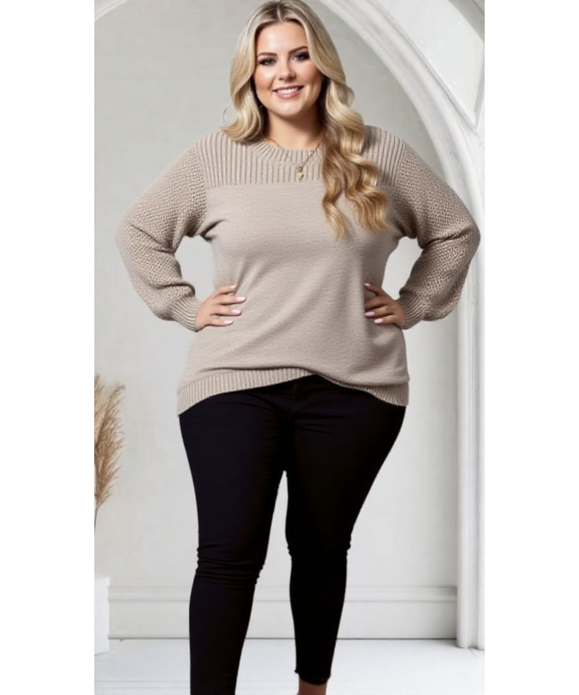 Plus Size Cozy Ribbed Crew Neck Pullover Top