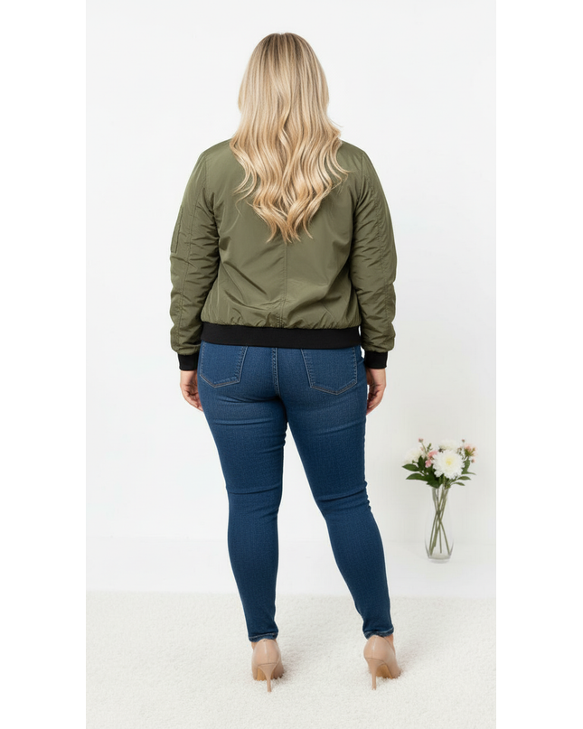 Elegant Plus Size Stand Collar Zipper Jacket