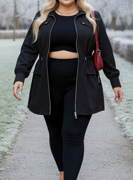 Classic Black Zip-Up Utility Jacket – Plus Size Everyday Chic