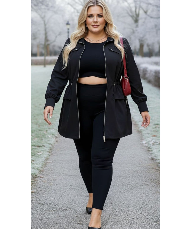 Classic Black Zip-Up Utility Jacket – Plus Size Everyday Chic