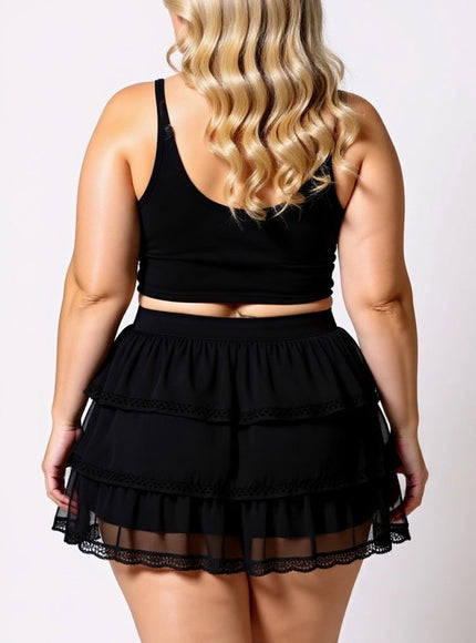 Black Tiered Lace Ruffle Mini Skirt – Flirty & Feminine